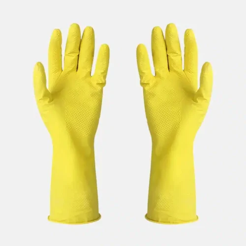 Yellow Household Gloves With Flock Line