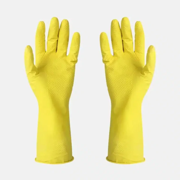 Yellow Household Gloves With Flock Line